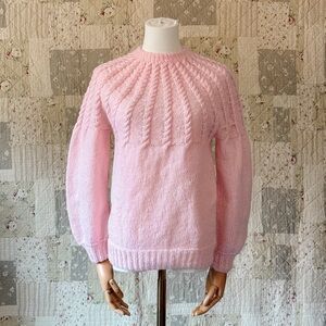 Handmade Cable Knit Pullover Sweater | Soft Pink | Cozy Oversized Knit